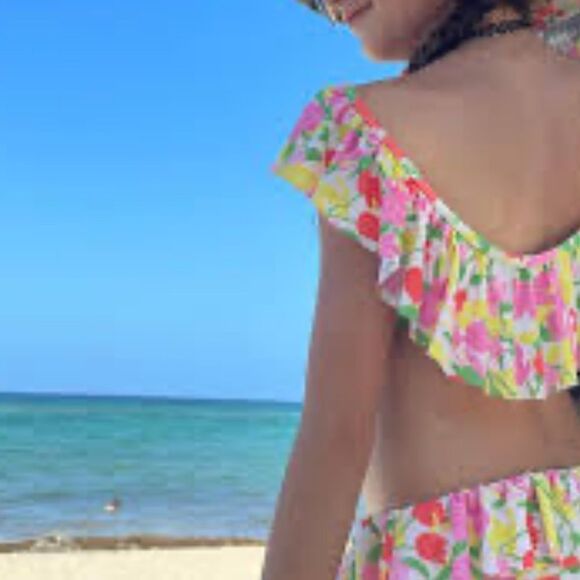 Janie and Jack Floral Ruffle Bikini Swimsuit Sz 5 - Picture 1 of 5